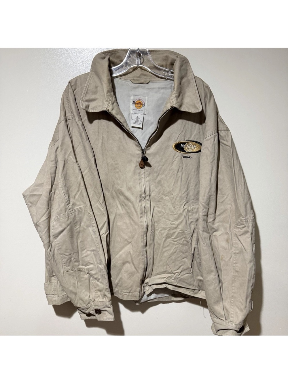 Hard Rock Cafe Jacket Chicago Harrington Tan Collared Zip Men’s XL Vintage